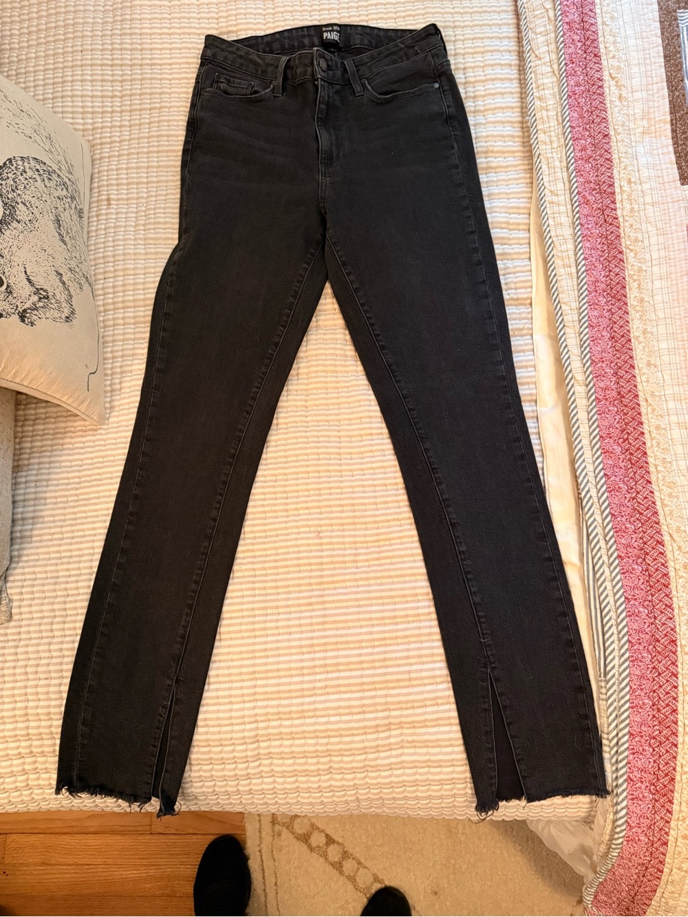 PAIGE Black Boot-Cut Jeans with Ankle Slits